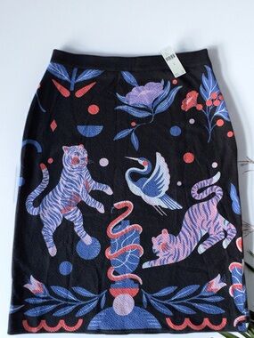 Anthropologie Super Nice Letters- Black, Blue, Pink & Coral Animal Print Skirt